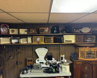 Antique radios, scales, and phones