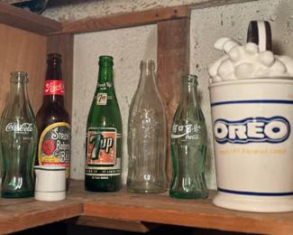 Vintage pop bottles, Oreo cookie jar