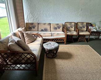 Rattan Sofa, love seat, chairs, table and ottoman.