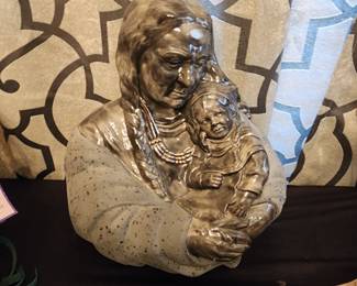 Vintage Native American Indian Woman & Girl Statue Figurine