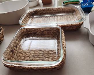 Glass Baking Dishes in Wicker holders