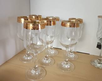 Clear Spiral Wine or Water Goblets with Gold Rim