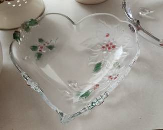 Heart Shaped Christmas Poinsettia Holly & Berry Dish
