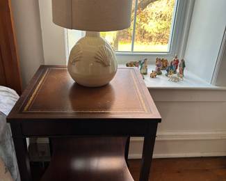 Mahogany and leather topped end tables - pair