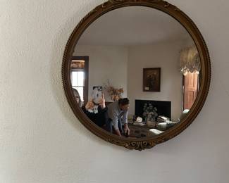 Empire Style Round Mirror with Gilt Wood Frame