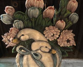 Vintage Toile Metal Fireplace Screen