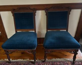 Set Of 2 Antique Eastlake Victorian Parlor Chairs Upholstered