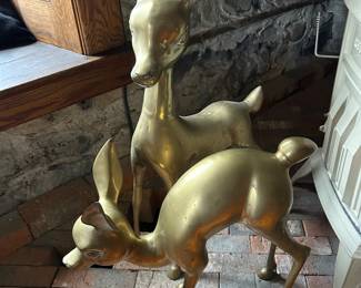 Pair of Large Vtg MCM Hollywood Regency Brass Deer Statues