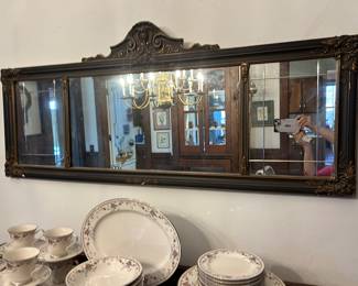 Art Nouveau Three Section Gilt Wood  Mantel Mirror 