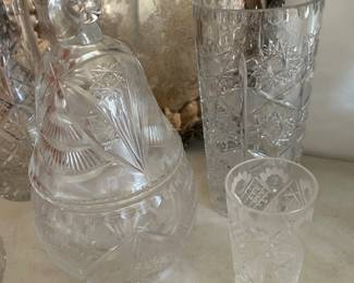 Pear Shaped Crystal Jar Candy Dish       Crystal Vase, Poland, 1960s
