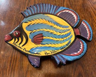 Ben Diller Signed Rainbow Butterfly Fish Platter Dish MAUI 2004
