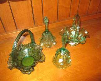 Fenton glass baskets and bells