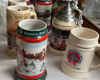 Miller and Budweiser beer steins