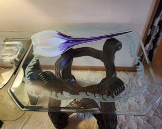 Beautiful glass coffee table and a huge glass tulip