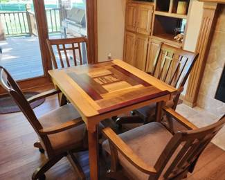 Hand crafted table and chairs on rollers