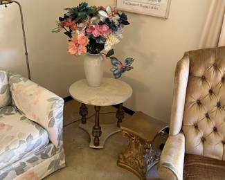 Vintage Italian Marble Top Side Table 
Vintage Gold Plant Stand 