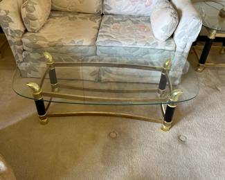 Vintage Loveseat 
Vintage Italian Brass Horn and Glass Top Coffee Table 