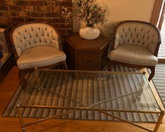 Vintage Accent Chairs
Vintage Glass and Brass Coffee Table 