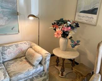 Vintage Brass Seashell Floor Lamp 
Vintage Italian Marble Top Side Table 