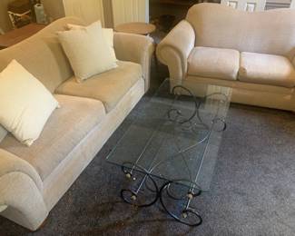 Sofa, love seat and coffee table.  In good condition.  