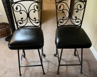 Wrought Iron and Leather Bar Stools