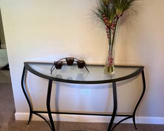 Glass and Wrought Iron Console Table