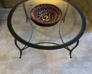 Glass and Wrought Iron Coffee Table