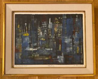 Louise August (American, 20/21st Century), "The City At Night", 1963, Monotype, Oil On Paper
