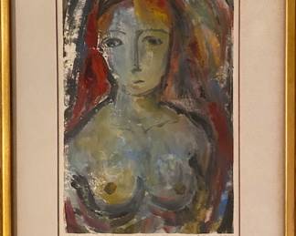 Louise August (American, 20/21st Century) "Young Woman", 1963, Monotype, Oil On Paper
