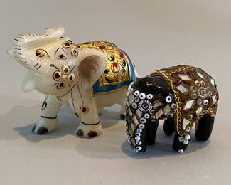 Two Decorative Elephants, One Stone Carved
