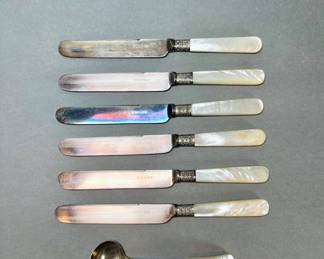 Mother Of Pearl Handled Knife Set With Matching Style Spoon
