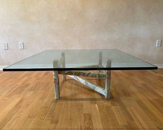 Modernist Coffee Table With Green Onyx Base And Glass Top, Circa 1970
