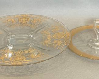 Vintage Glass And Gold Lace Trim Serving Platers
