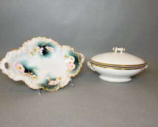Limoges Serving Pieces, Including: Haviland Covered Vegetable Bowl & A Two Handled Bowl
