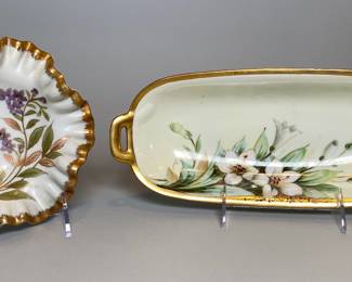 Kalk Ruffled Candy Dish And M & Z Austria Painted Floral Tray
