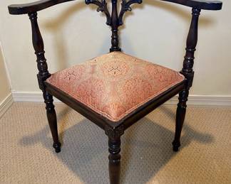 Revival Style Carved Corner Chair, Circa 1930-1940
