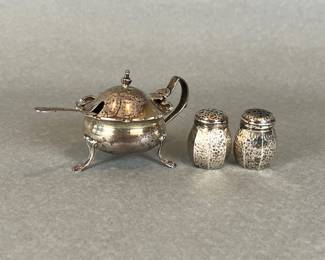 Webster & Company Sterling Silver Salt Cellar, Spoon And Shakers
