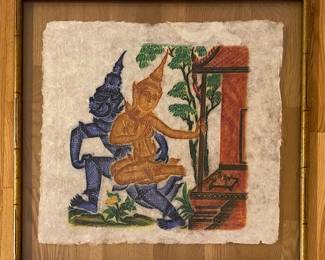 Thia Temple Rubbing On Rice Paper, Floated In Glass And Framed
