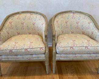 Hollywood Regency Style Faux Bamboo Tub Back Chairs Or French Bergeres
