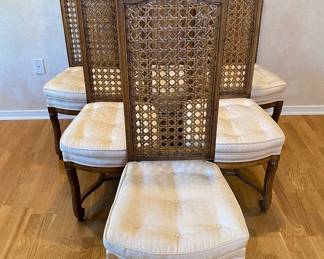 Set Of 6 Vintage Rustic European Style Caned Back Dining Chairs
