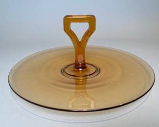 Amber Glass Handled Serving Plate, Circa 1930
