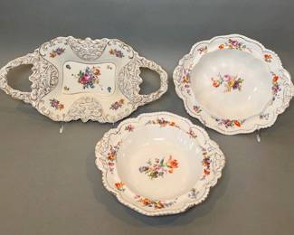 Porcelain Serving Dishes With Floral And Gold Detail, Including Maker: Maddock & Sons Royal Vitreous
