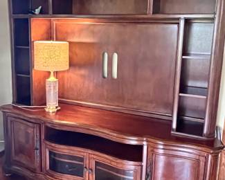 Wood wall unit entertainment hutch