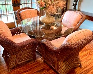 Wicker dining set with glass top table