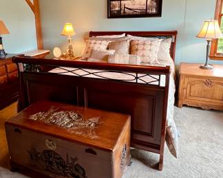 Full size bed with wood and metal head and foot board
