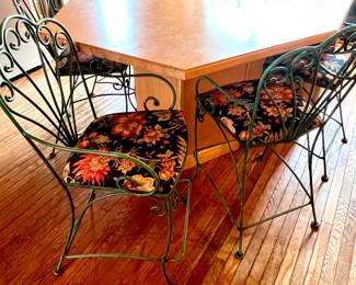 Green metal counter height chairs (4)