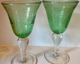 Green bubble glass goblets