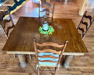 Square 5-leg table with 4 ladder back chairs