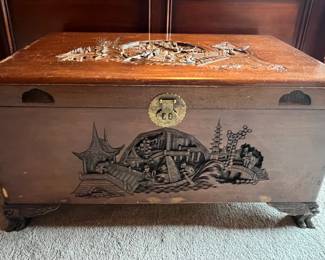 Vintage carved wooden chest