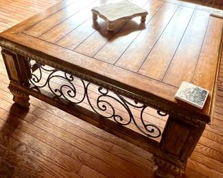 Square wood coffee table with metal accent